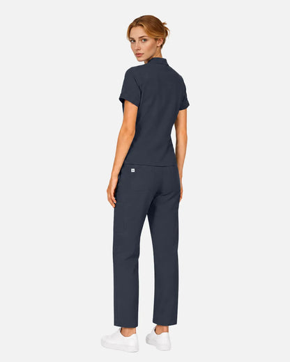 Charcoal grey Eipnare Women's Split V-Neck Tapered Scrub Set - Stretch Medical Scrubs for Women