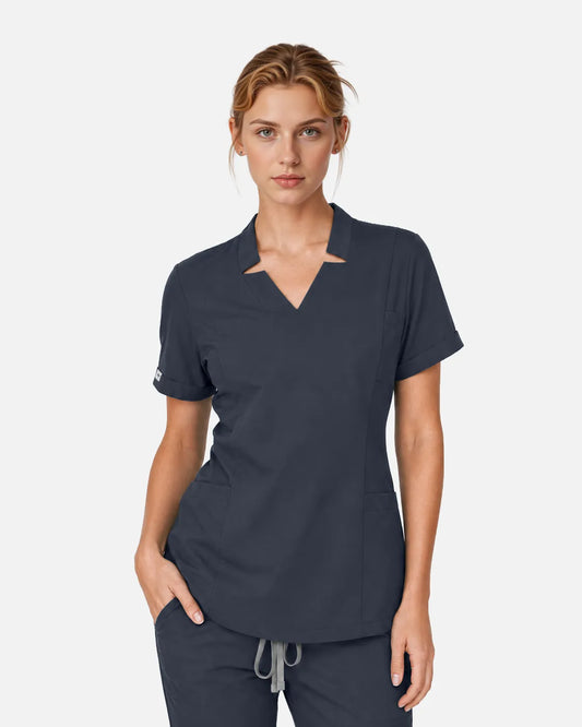 Charcoal grey Eipnare Women's Split V-Neck Scrub Top - Stretch Medical Scrubs for Women