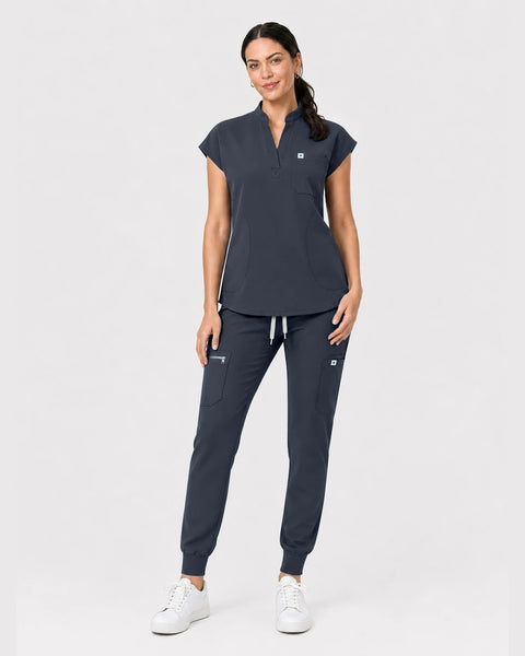 Eipnare Women's Henley Sleeveless Jogger Scrub Set - Charcoal Grey
