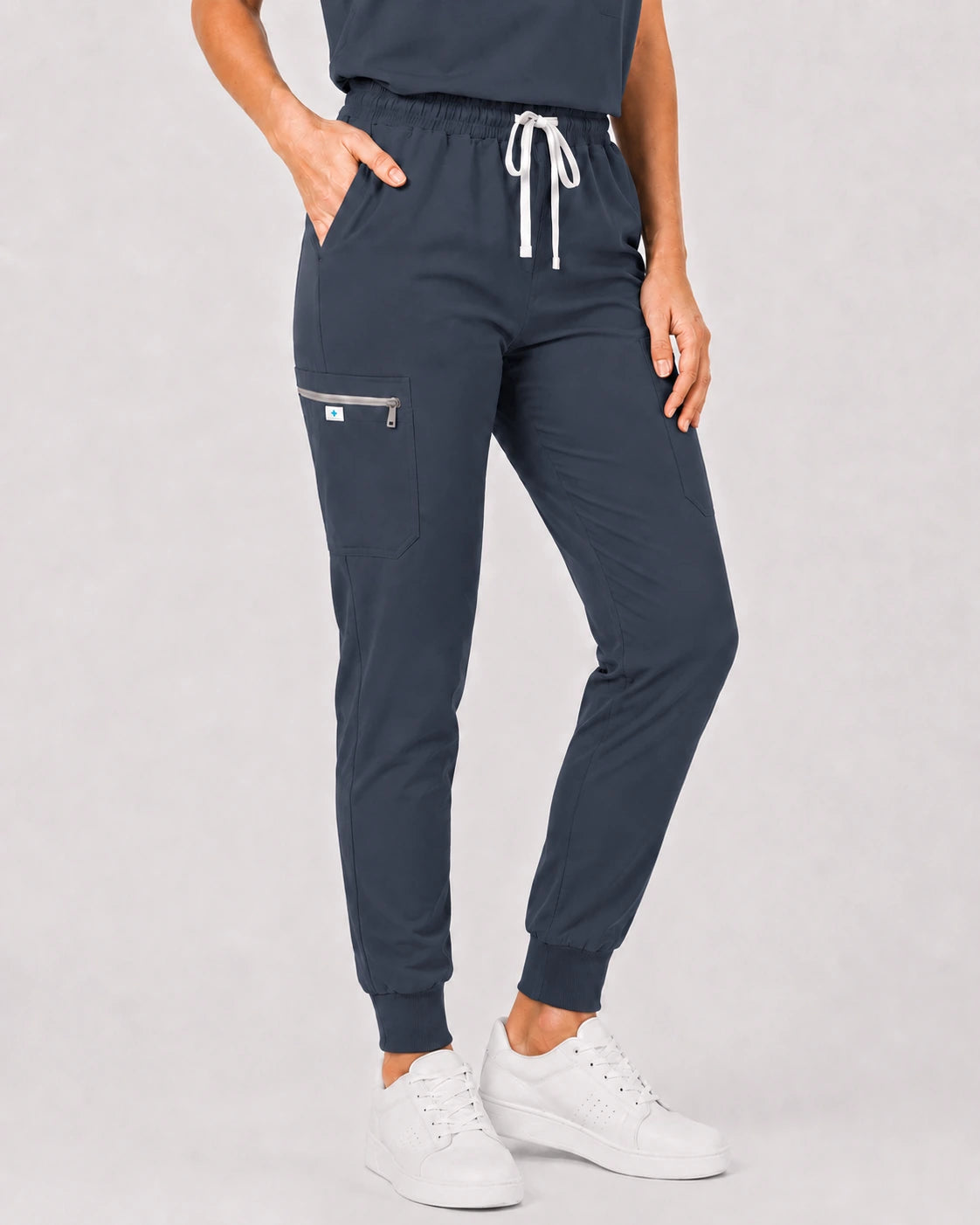 Charcoal Grey Eipnare Women's 8-Pocket V-Neck Jogger Scrub Set - Stretch Medical Scrubs for Women