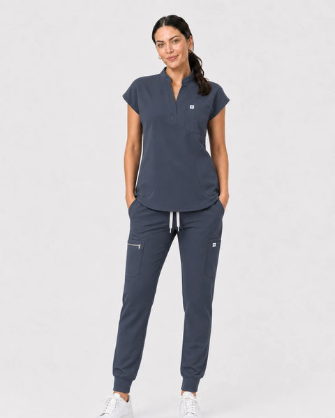 Eipnare Women's Henley Sleeveless Jogger Scrub Set - Charcoal Grey