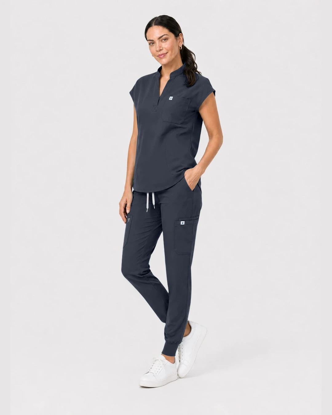 Charcoal Grey Eipnare Women's Henley Sleeveless Jogger Scrub Set - Stretch Medical Scrubs for Women