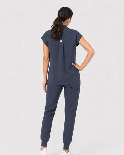 Charcoal Grey Eipnare Women's 8-Pocket V-Neck Jogger Scrub Set - Stretch Medical Scrubs for Women