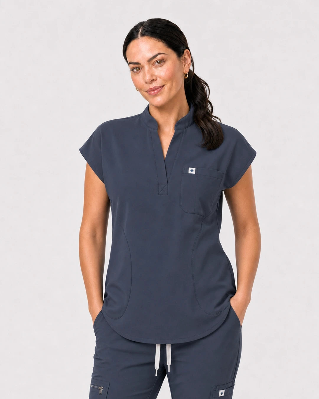Charcoal Grey Eipnare Women's 8-Pocket V-Neck Jogger Scrub Set - Stretch Medical Scrubs for Women
