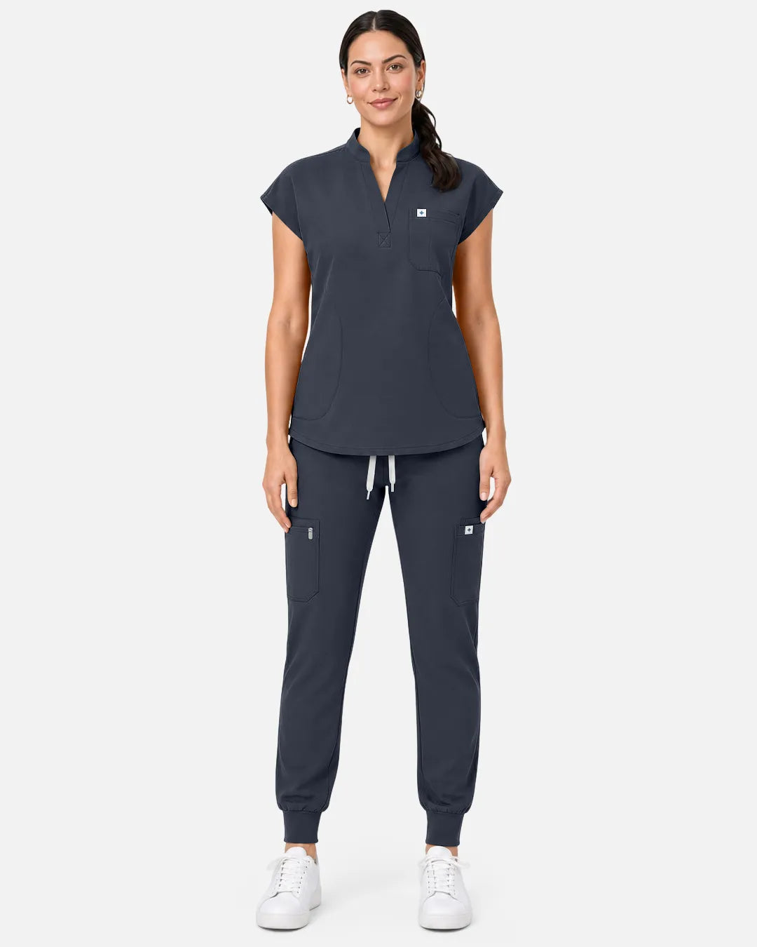 Charcoal Grey Eipnare Women's Sleeveless Henley Scrub Top - Stretch Medical Scrubs for Women