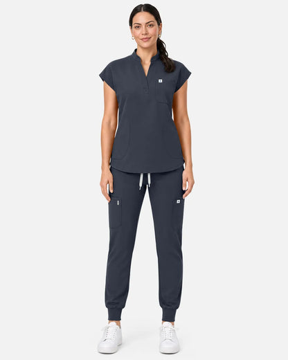 Charcoal Grey Eipnare Women's Sleeveless Henley Scrub Top - Stretch Medical Scrubs for Women