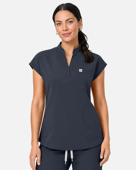 Charcoal Grey Eipnare Women's Sleeveless Henley Scrub Top - Stretch Medical Scrubs for Women
