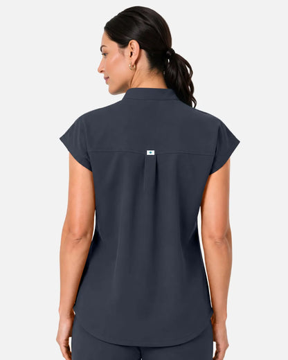 Charcoal Grey Eipnare Women's Sleeveless Henley Scrub Top - Stretch Medical Scrubs for Women