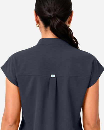 Charcoal Grey Eipnare Women's Sleeveless Henley Scrub Top - Stretch Medical Scrubs for Women
