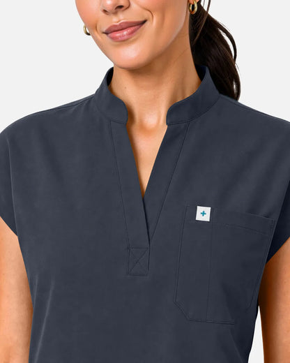 Charcoal Grey Eipnare Women's Sleeveless Henley Scrub Top - Stretch Medical Scrubs for Women