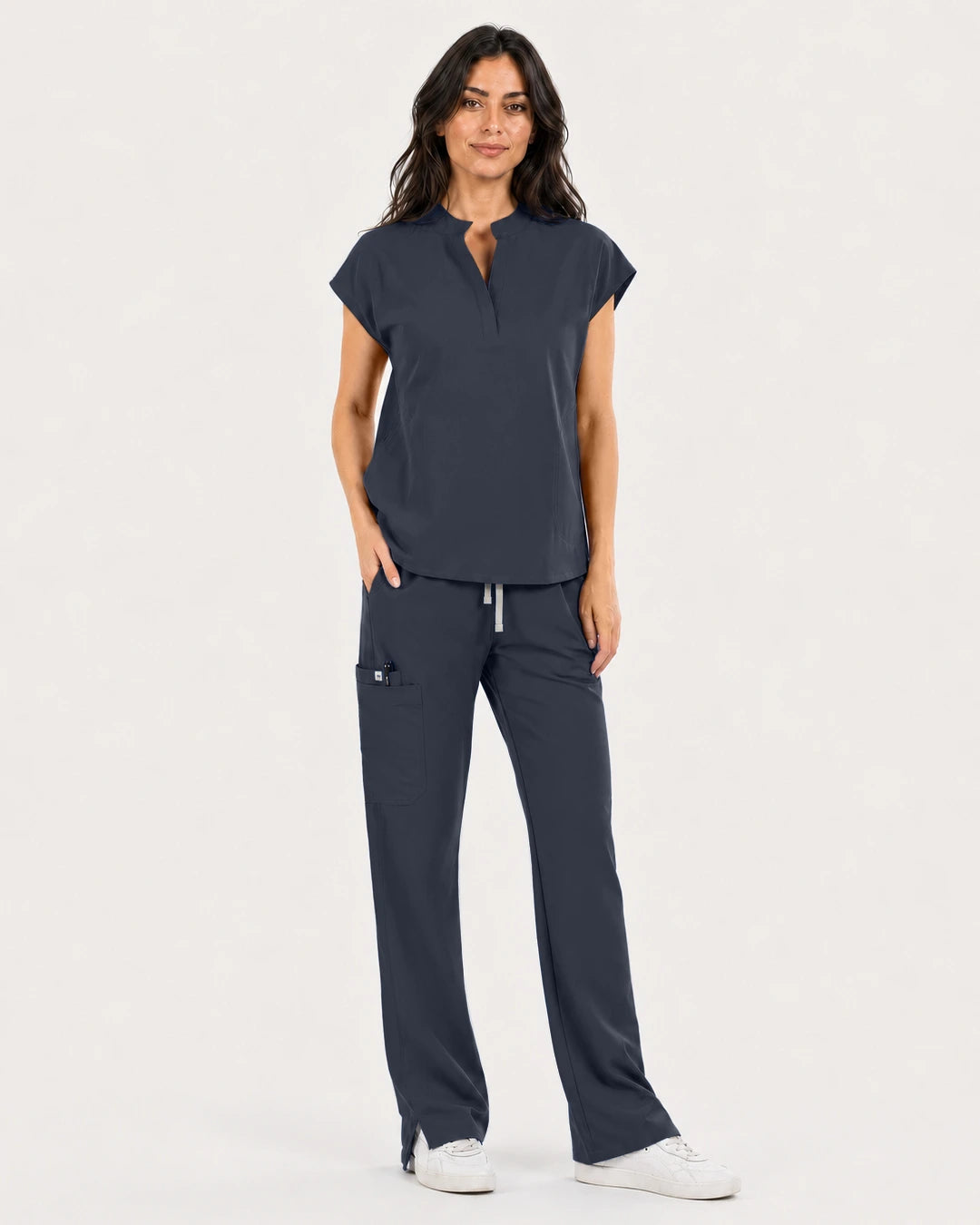 Charcoal Grey Eipnare Women's Mandarin Sleeveless Straight-Leg Scrub Set - Stretch Medical Scrubs for Women