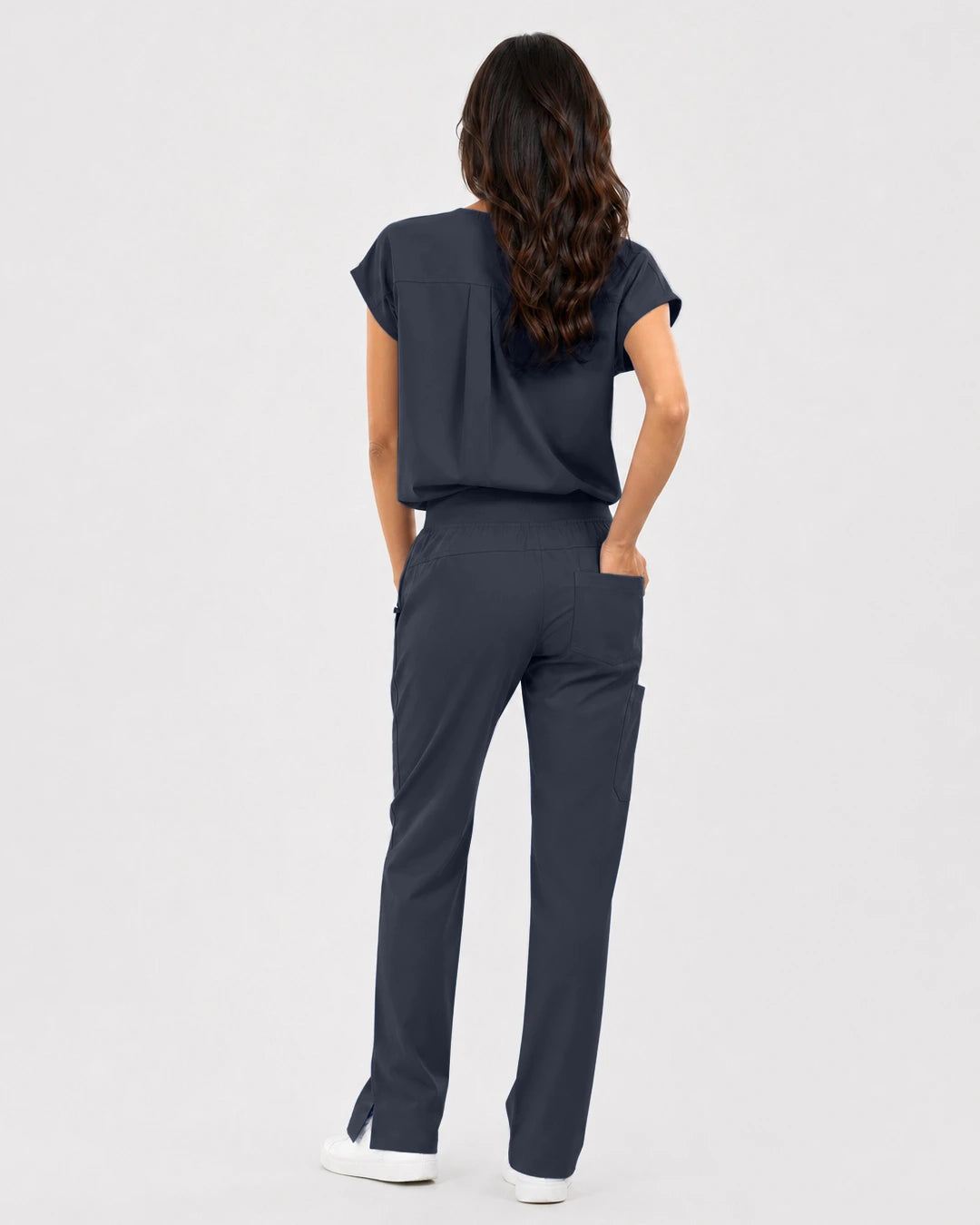 Charcoal Grey Eipnare Women's Mandarin Sleeveless Straight-Leg Scrub Set - Stretch Medical Scrubs for Women