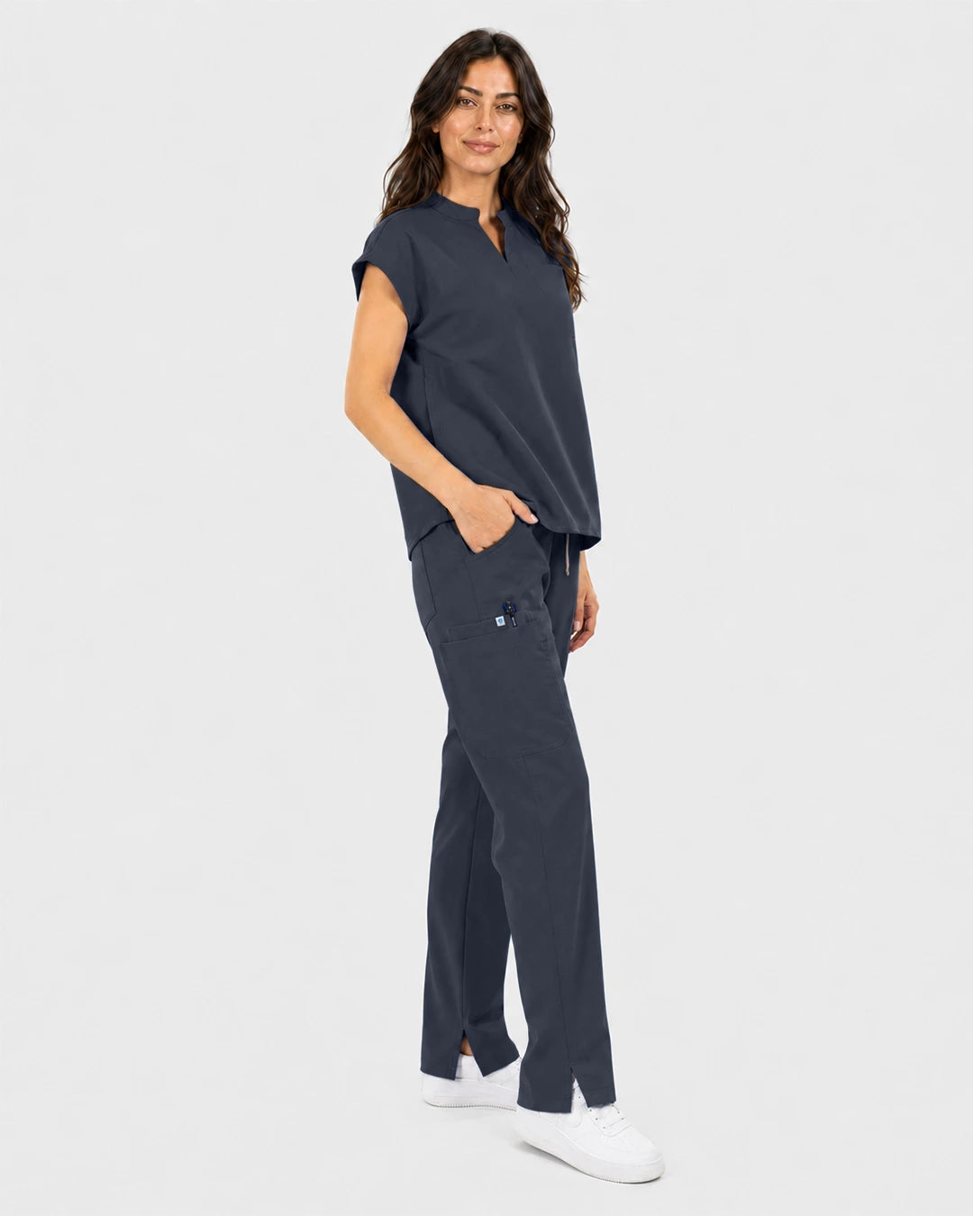 Charcoal Grey Eipnare Women's Mandarin Sleeveless Straight-Leg Scrub Set - Stretch Medical Scrubs for Women