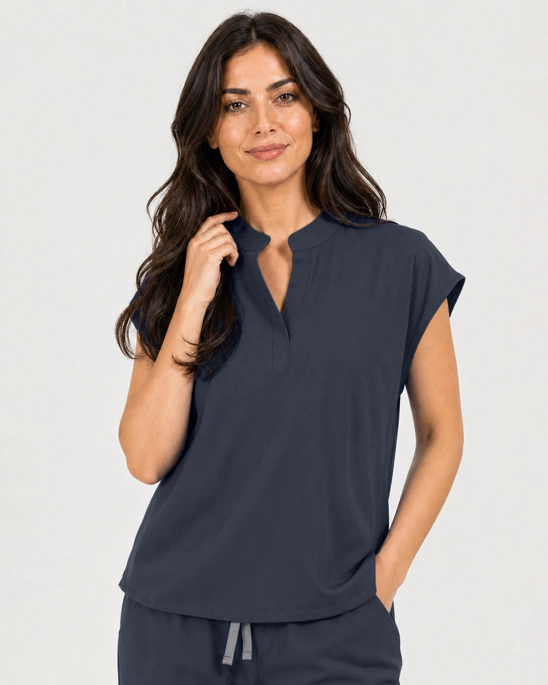 Charcoal Grey Eipnare Women's Mandarin Sleeveless Straight-Leg Scrub Set - Stretch Medical Scrubs for Women