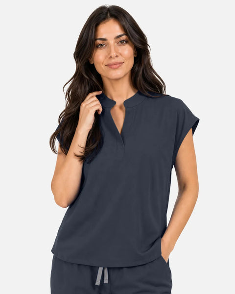 Eipnare Women's Sleeveless Mandarin Collar Uniform Top - Charcoal Grey