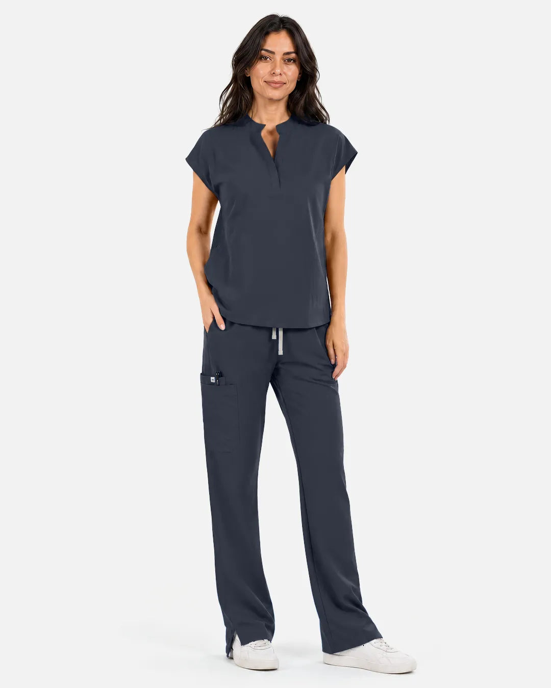 Charcoal grey Eipnare Women's Sleeveless Mandarin Collar Scrub Top - Stretch Medical Scrubs for Women