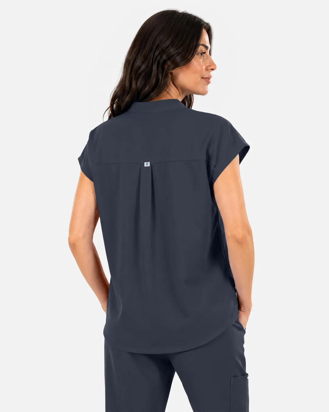 Charcoal grey Eipnare Women's Sleeveless Mandarin Collar Scrub Top - Stretch Medical Scrubs for Women
