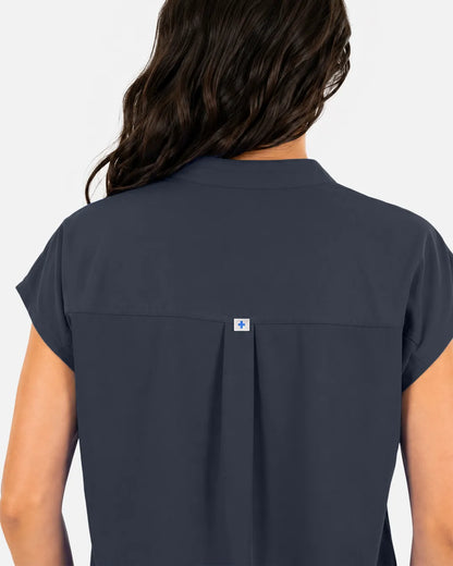 Charcoal grey Eipnare Women's Sleeveless Mandarin Collar Scrub Top - Stretch Medical Scrubs for Women