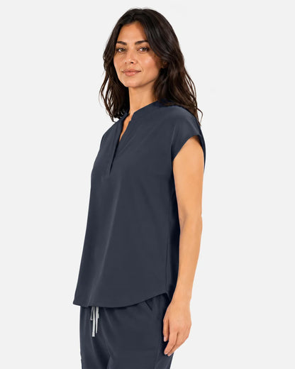 Charcoal grey Eipnare Women's Sleeveless Mandarin Collar Scrub Top - Stretch Medical Scrubs for Women
