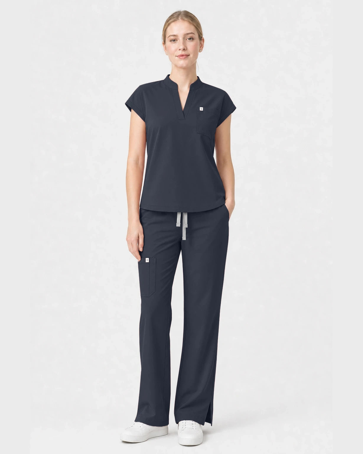 Charcoal Grey Eipnare Women's Henley Sleeveless Straight-Leg Scrub Set - Stretch Medical Scrubs for Women