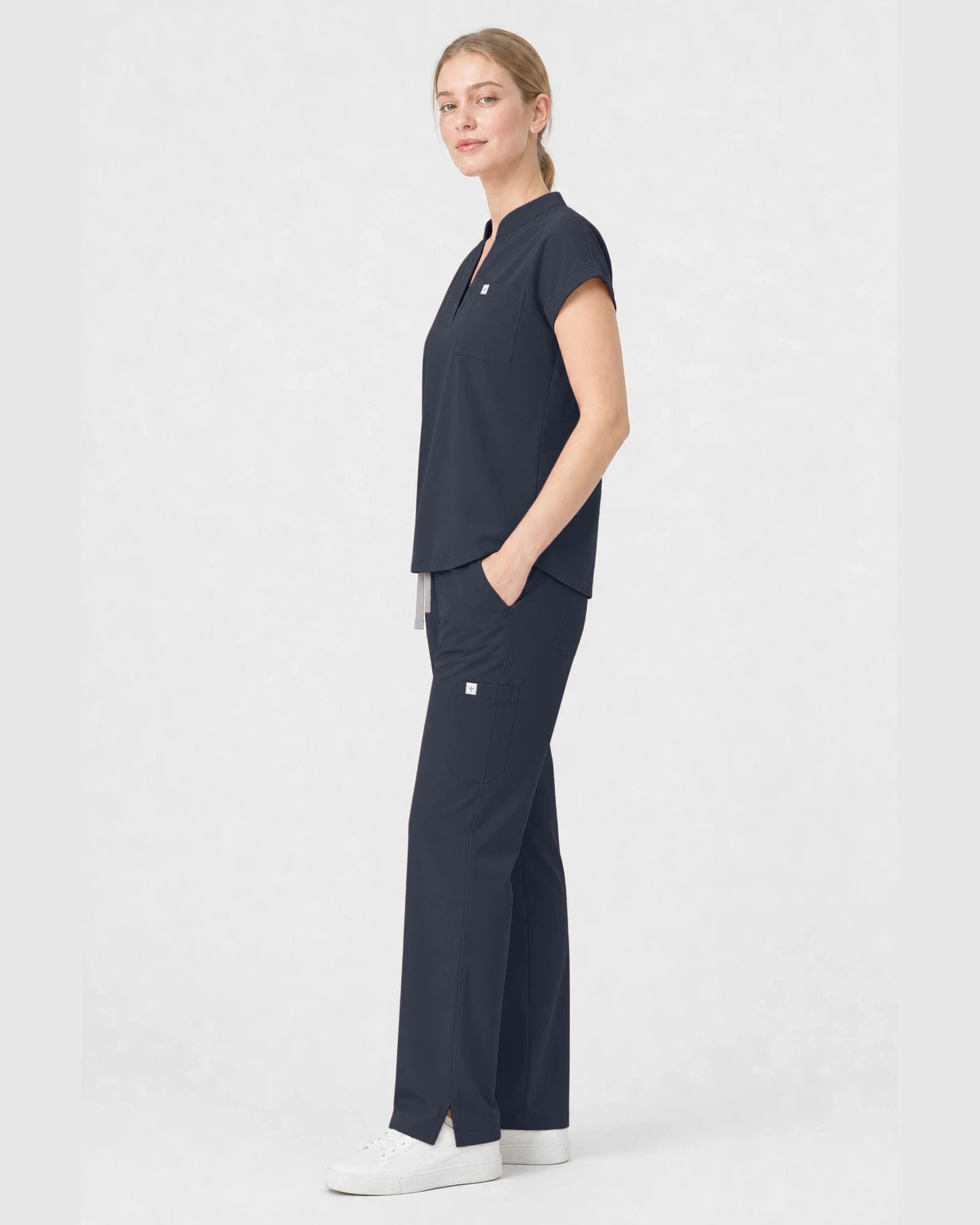 Charcoal Grey Eipnare Women's Henley Sleeveless Straight-Leg Scrub Set - Stretch Medical Scrubs for Women