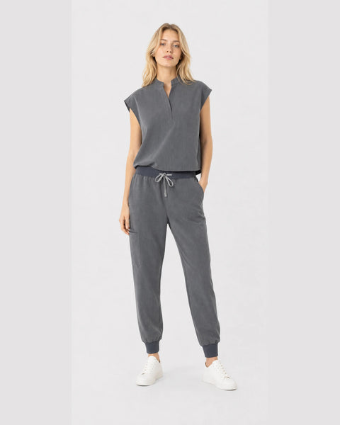 Eipnare Women's Sleeveless Mandarin Collar Jogger Scrub Set - Charcoal Grey