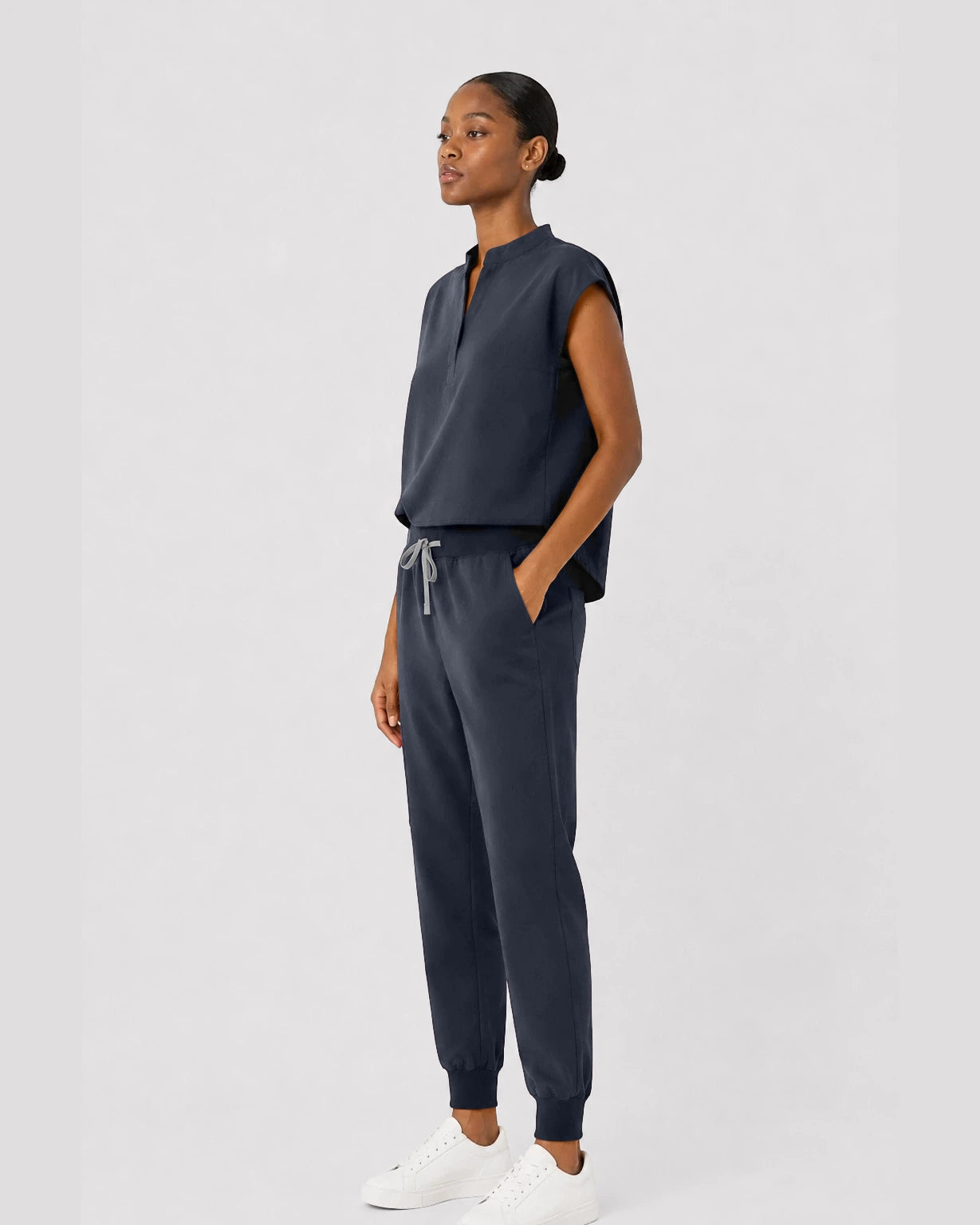 Charcoal Grey Eipnare Women's Sleeveless Mandarin Collar Jogger Scrub Set - Stretch Medical Scrubs for Women