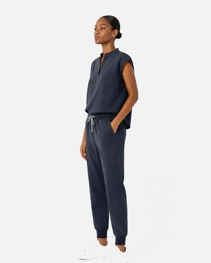 Charcoal Grey – Eipnare Women's Sleeveless Mandarin Collar Jogger Uniform Set – product image 02