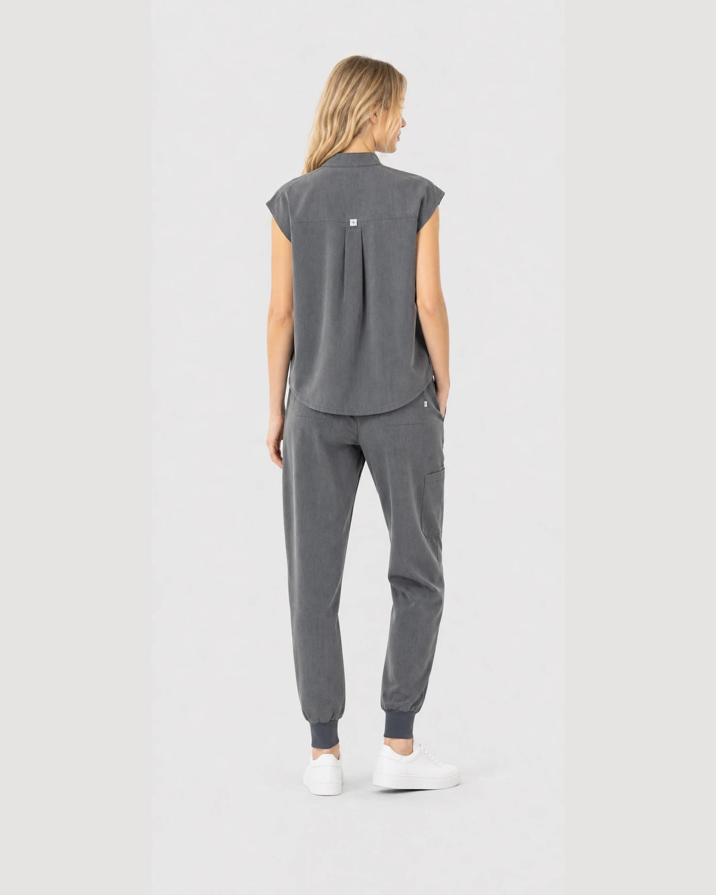 Charcoal Grey Eipnare Women's Sleeveless Mandarin Collar Jogger Scrub Set - Stretch Medical Scrubs for Women