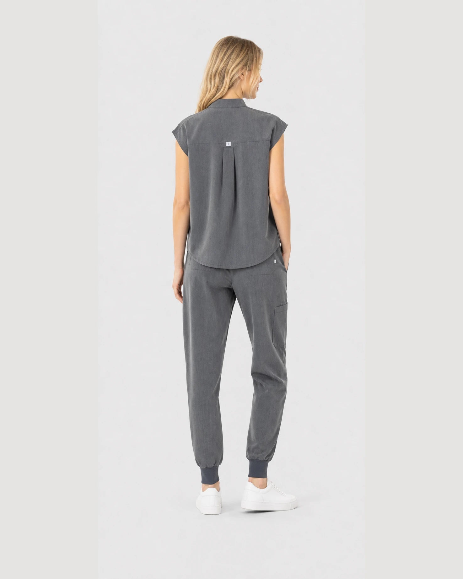 Charcoal Grey Eipnare Women's Sleeveless Mandarin Collar Jogger Scrub Set - Stretch Medical Scrubs for Women