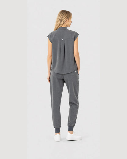 Charcoal Grey Eipnare Women's Sleeveless Mandarin Collar Jogger Scrub Set - Stretch Medical Scrubs for Women