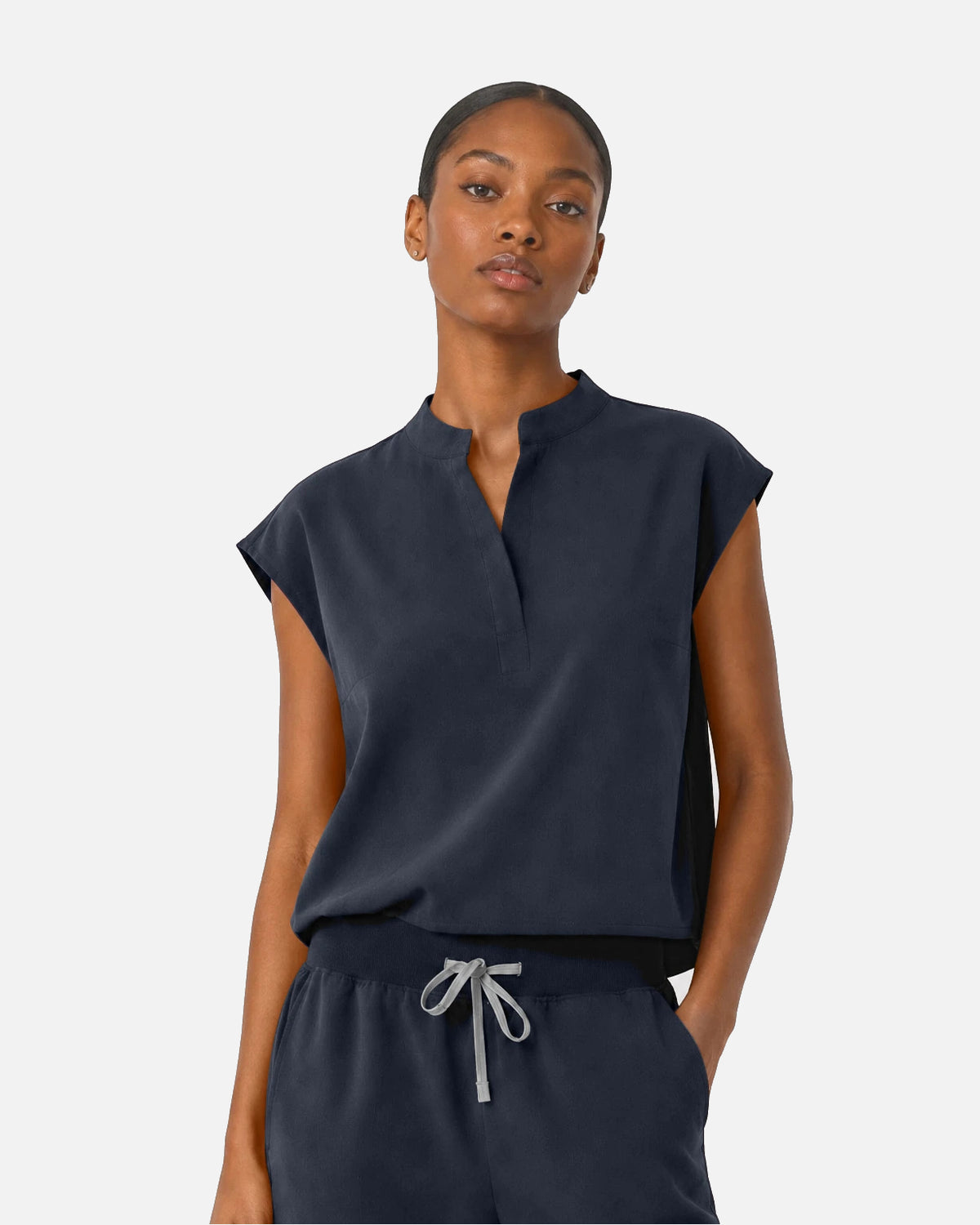Charcoal Grey – Eipnare Women's Sleeveless Mandarin Collar Jogger Uniform Set – product image 04