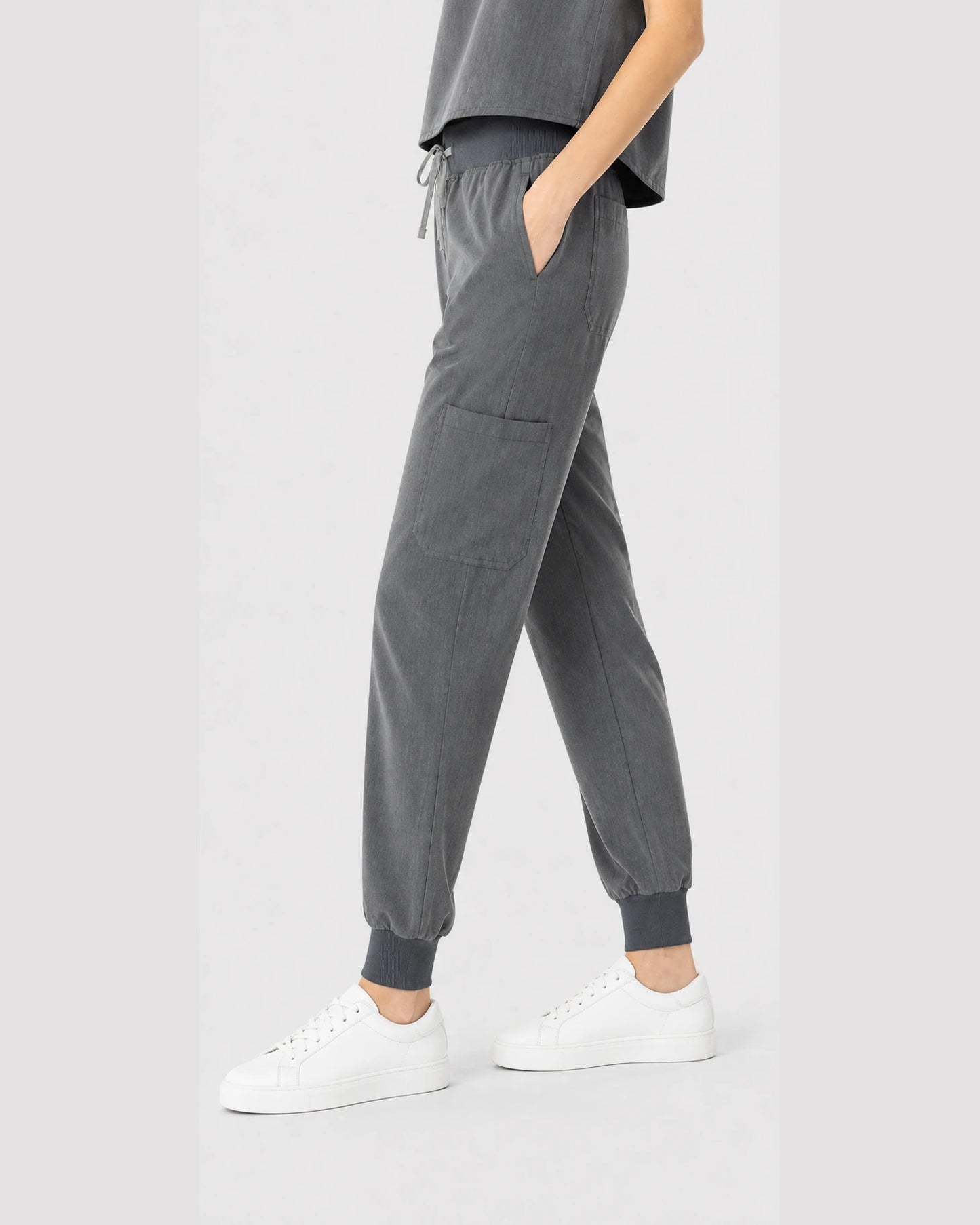 Charcoal Grey Eipnare Women's Sleeveless Mandarin Collar Jogger Scrub Set - Stretch Medical Scrubs for Women
