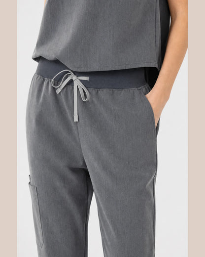 Charcoal Grey Eipnare Women's Sleeveless Mandarin Collar Jogger Scrub Set - Stretch Medical Scrubs for Women