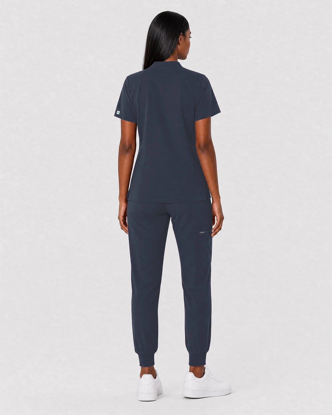 Charcoal Grey Eipnare Women's Split V-Neck Cargo Jogger Scrub Set - Stretch Medical Scrubs for Women
