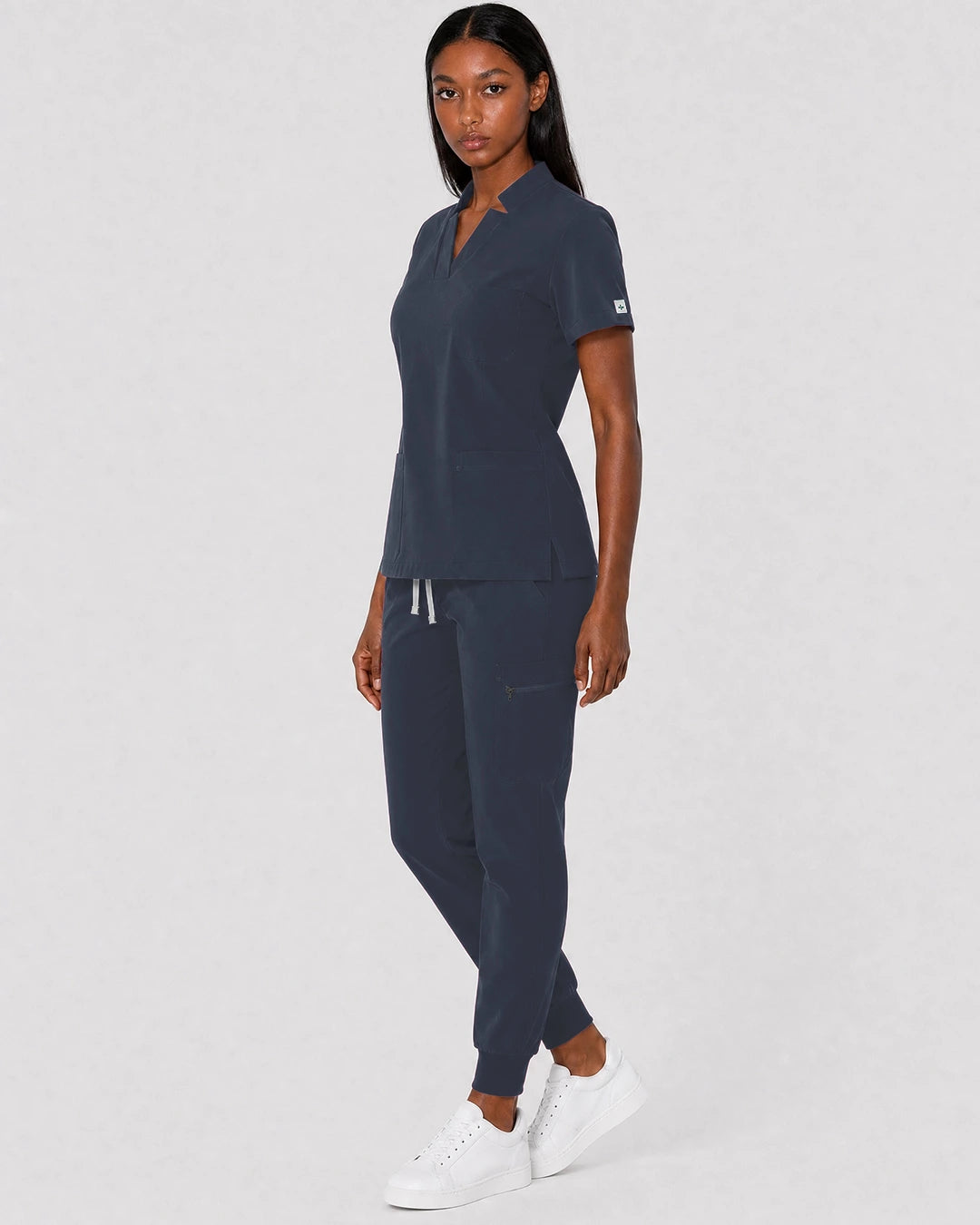 Charcoal Grey Eipnare Women's Split V-Neck Cargo Jogger Scrub Set - Stretch Medical Scrubs for Women