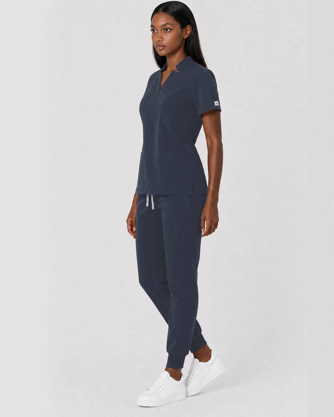 Charcoal Grey Eipnare Women's Split V-Neck Cargo Jogger Scrub Set - Stretch Medical Scrubs for Women
