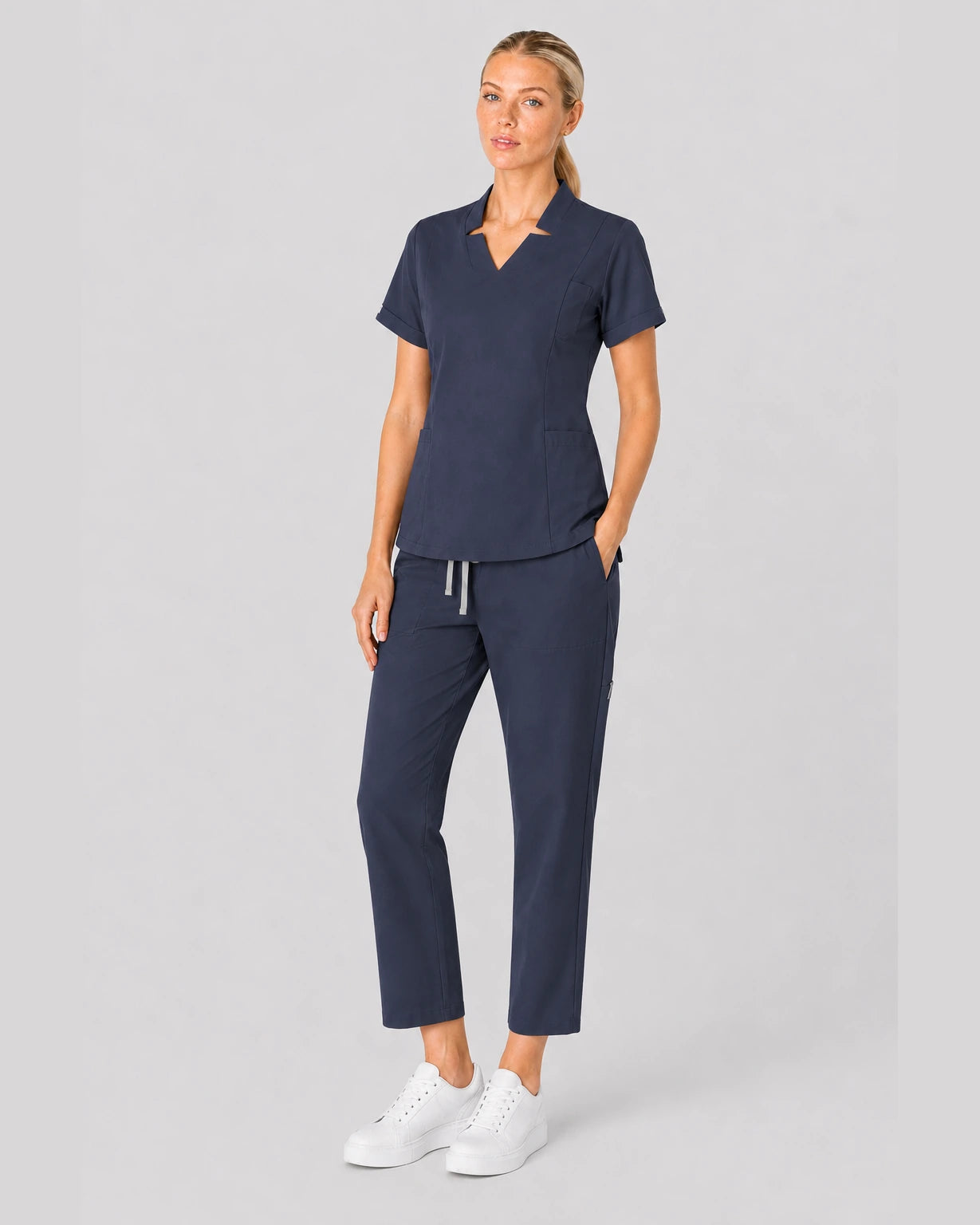Charcoal Grey Eipnare Women's V-Neck Split 9-Pocket Slim Fit Scrub Set - Stretch Medical Scrubs for Women