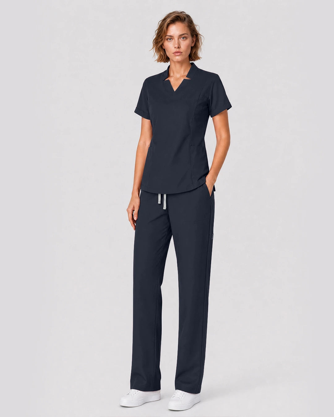 Charcoal Grey Eipnare Women's Split V-Neck Tapered Scrub Set - Stretch Medical Scrubs for Women