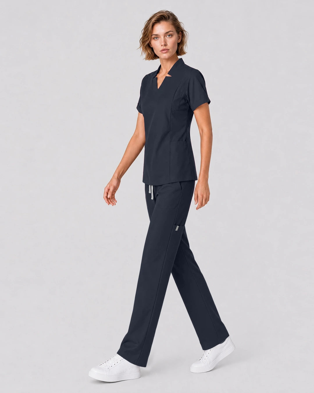 Charcoal Grey Eipnare Women's Split V-Neck Tapered Scrub Set - Stretch Medical Scrubs for Women