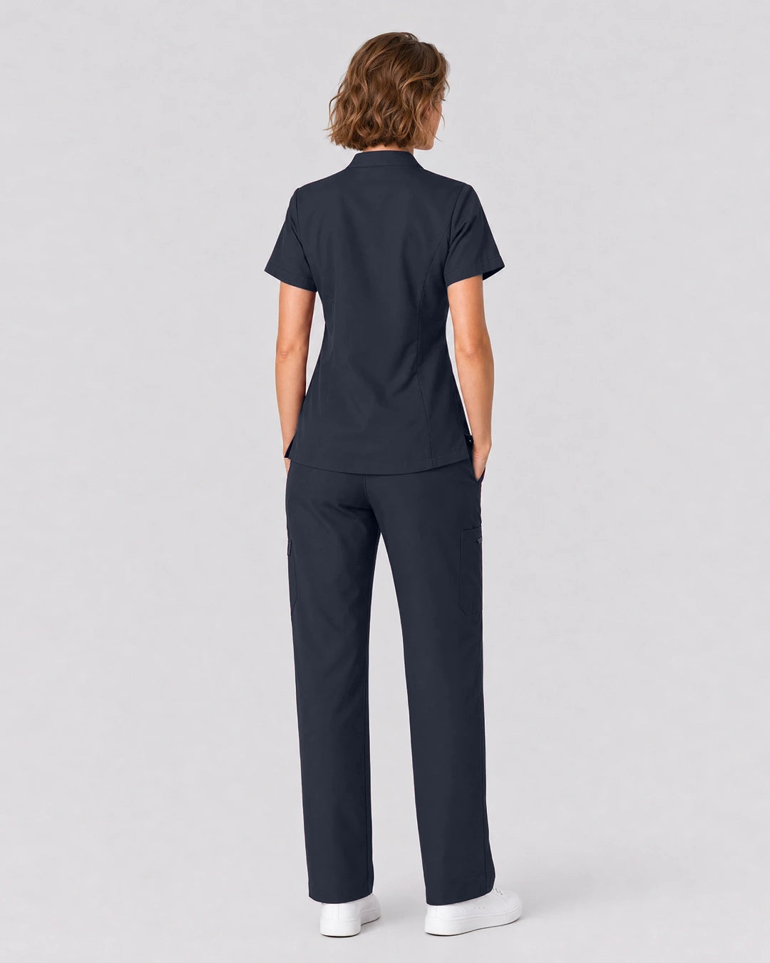 Charcoal Grey Eipnare Women's Split V-Neck Tapered Scrub Set - Stretch Medical Scrubs for Women