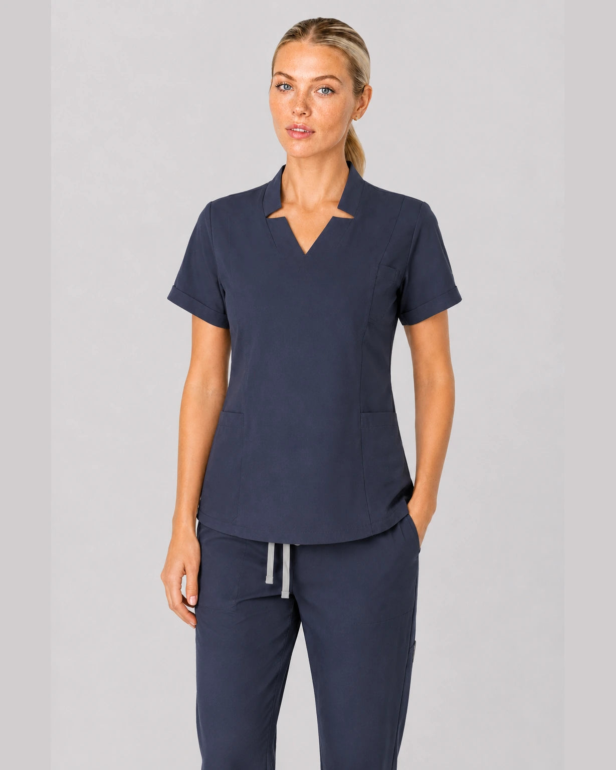 Charcoal Grey Eipnare Women's V-Neck Split 9-Pocket Slim Fit Scrub Set - Stretch Medical Scrubs for Women