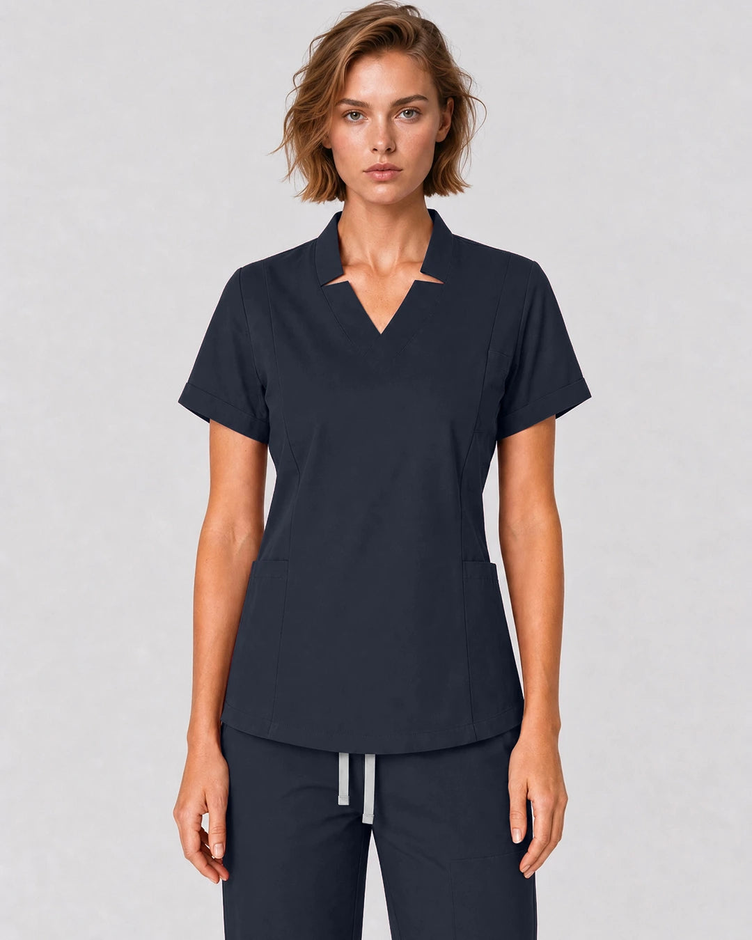 Charcoal Grey Eipnare Women's Split V-Neck Tapered Scrub Set - Stretch Medical Scrubs for Women