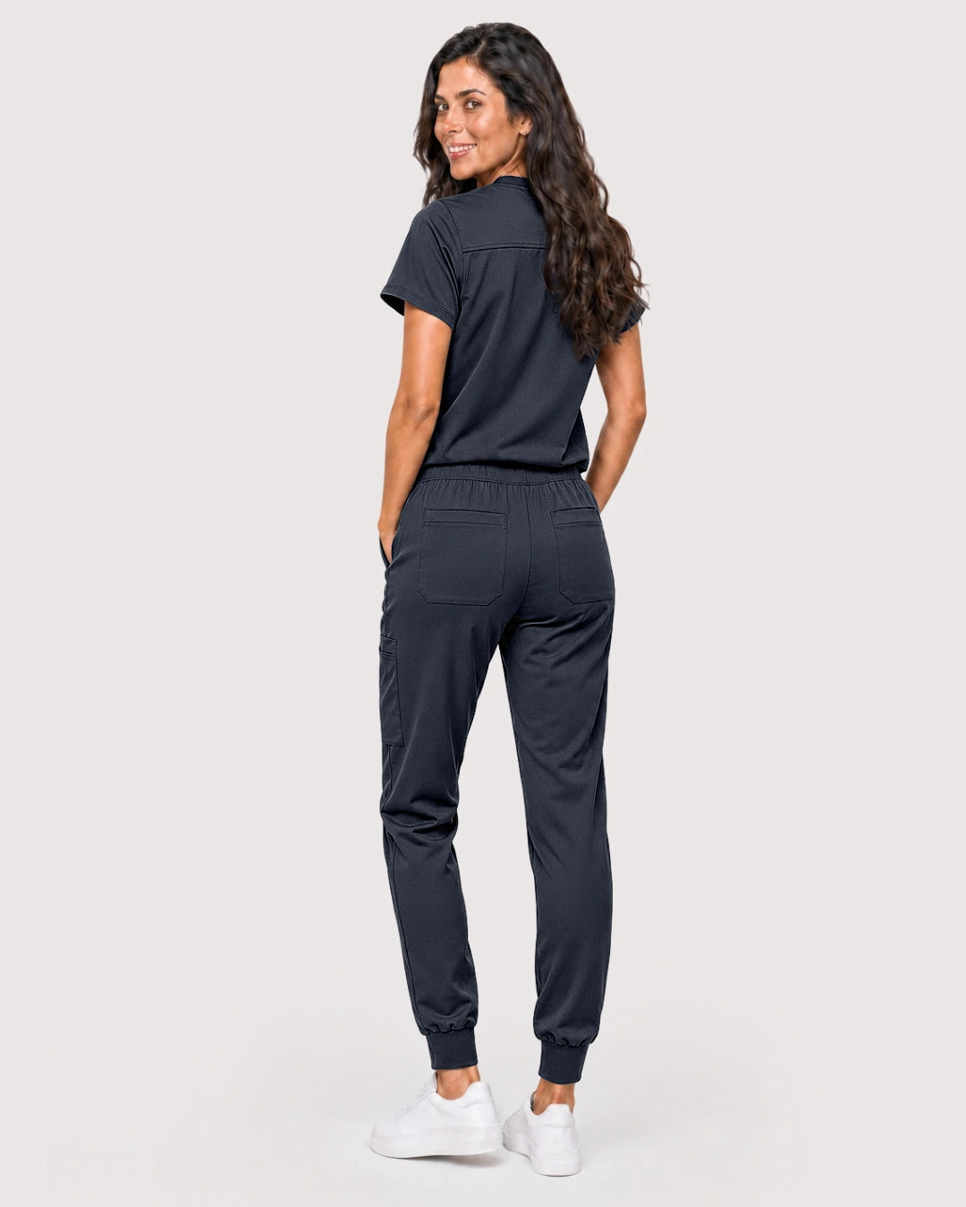 Charcoal Grey Eipnare Women's Knit V-Neck Jogger Scrub Set - Stretch Medical Scrubs for Women