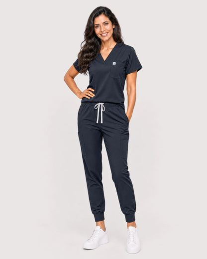 Charcoal Grey Eipnare Women's Knit V-Neck Jogger Scrub Set - Stretch Medical Scrubs for Women