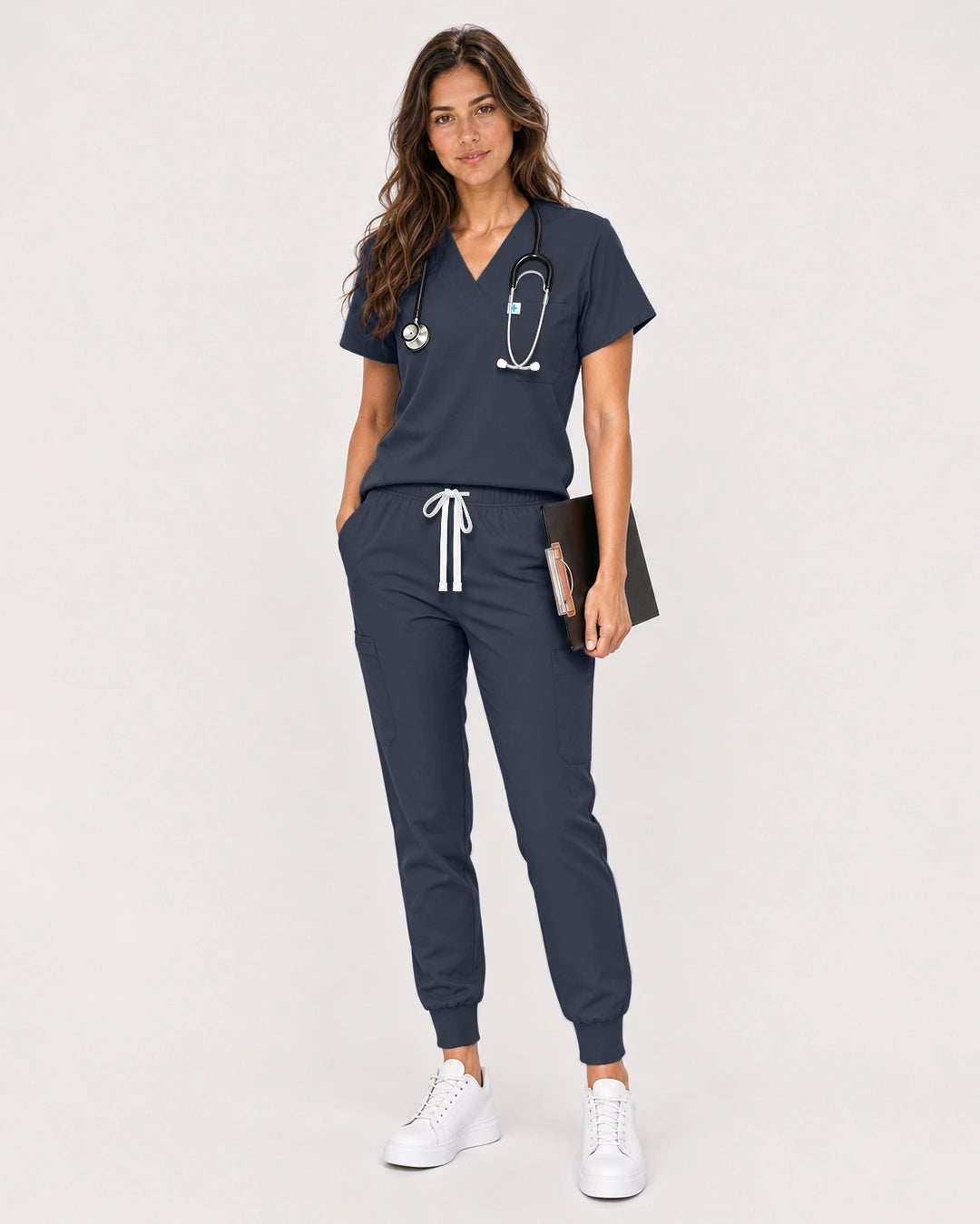 Charcoal Grey Eipnare Women's Classic V-Neck Jogger Scrub Set - Stretch Medical Scrubs for Women