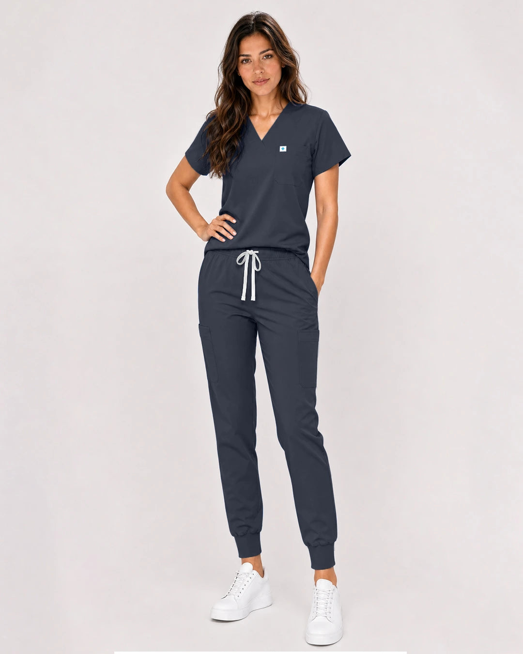 Charcoal Grey Eipnare Women's Classic V-Neck Jogger Scrub Set - Stretch Medical Scrubs for Women