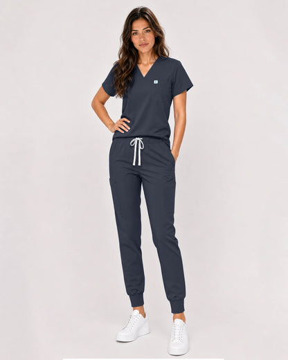 Charcoal Grey Eipnare Women's Classic V-Neck Jogger Scrub Set - Stretch Medical Scrubs for Women