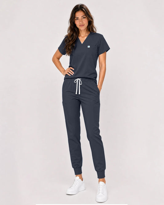 Charcoal Grey Eipnare Women's Classic V-Neck Jogger Scrub Set - Stretch Medical Scrubs for Women