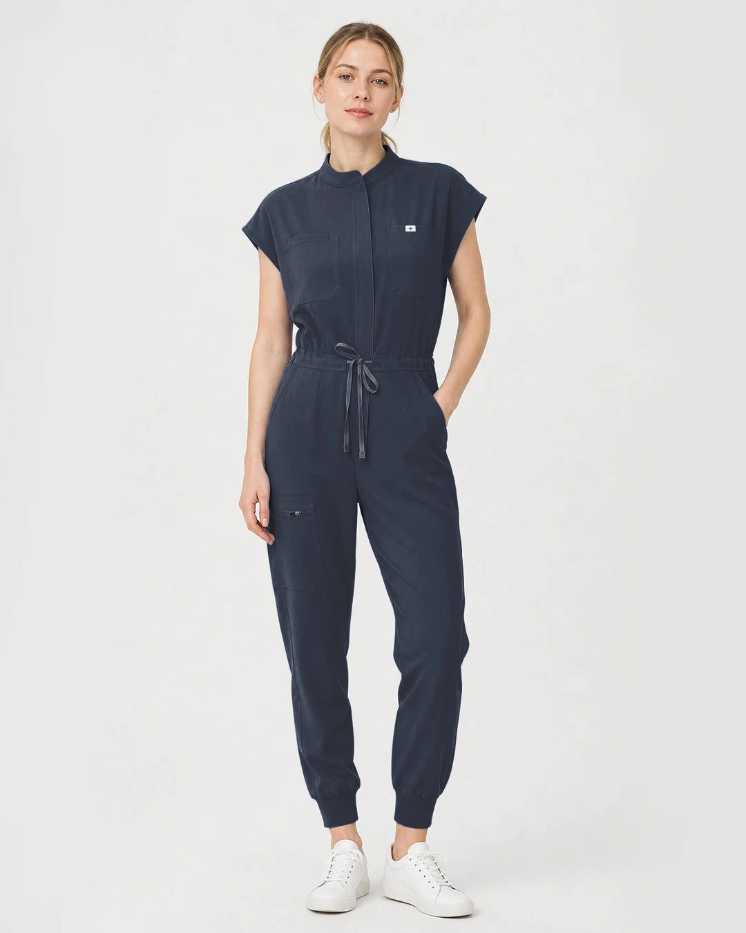 Charcoal Grey Eipnare Women's Zip-Front Sleeveless Scrub Jumpsuit - Stretch Medical Scrubs for Women
